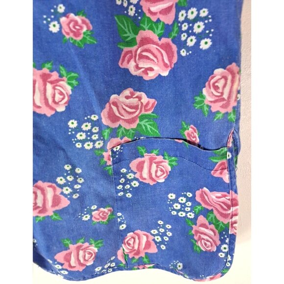 Vintage Womens Artist Smock Vest Blue Pink Roses Pearl Snap Pockets Moon Dance S - Picture 3 of 5